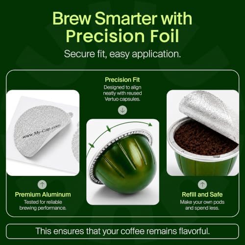Foil Seals for Nespresso Vertuo Pods - Reusable Aluminum Lids to Extend Life of Nespresso VertuoLine Capsules (Pack of 100)