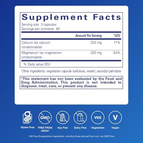 Pure Encapsulations Calcium Magnesium (Citrate/Malate) | Supplement to Support Bone and Cardiovascular Health* | 180 Capsules | Supplement to