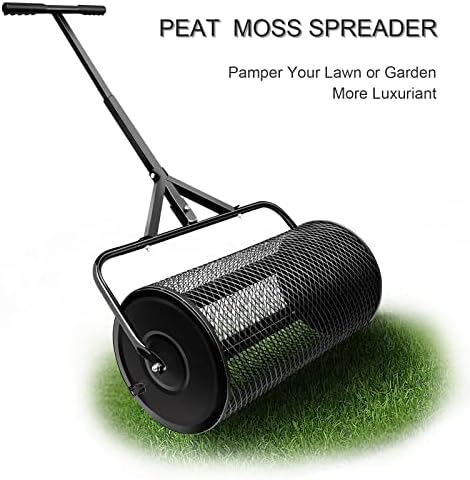 24 in Compost Spreader for Lawn Garden Yard Upgraded T Shaped Handle Moss Durable Lightweight for Planting, Seeding (D15.7In, Black)