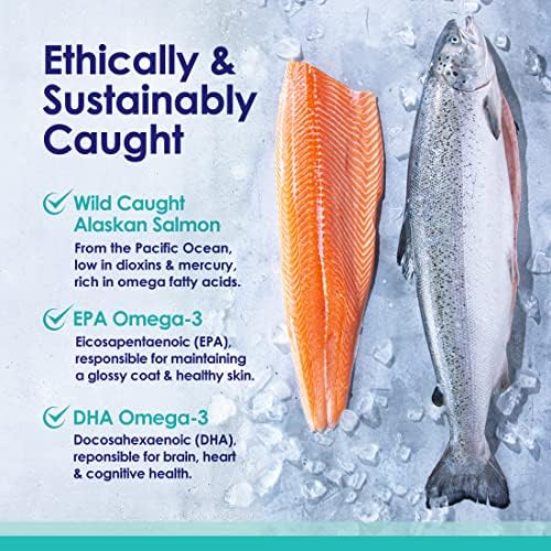 Pure Wild Alaskan Salmon Oil for Dogs, Omega 3 Fish Oil Supplement for Healthy Skin & Shiny Coat, Prevents Itchy Skin, Skin Allergies & Shedding
