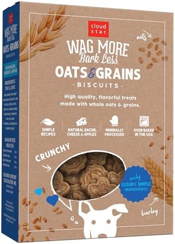 Cloud Star Wag More Bark Less - Dog Treats - Crunchy Biscuits - Oats & Grains Bacon, Cheese & Apples - 16 oz Box