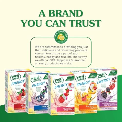 True Lemon Wild Cherry Cranberry Energy Drink Powder, 6 ct (12-pack) | Non-GMO, gluten free, sugar free, zero calorie energy drink packets