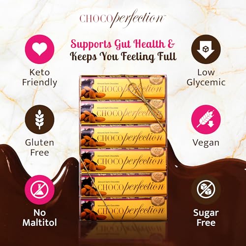 ChocoPerfection Zero Sugar Dark Almond Chocolate - Keto Bars 12 Pack 50G