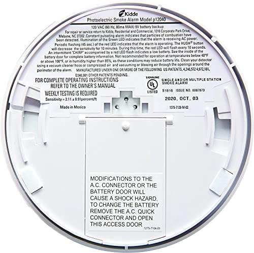 Kidde Smoke Detector, Hardwired Smoke Alarm with 9-Volt Battery Backup, Test-Reset Button, Interconnect Capability, 1 Count (Pack of 1), White