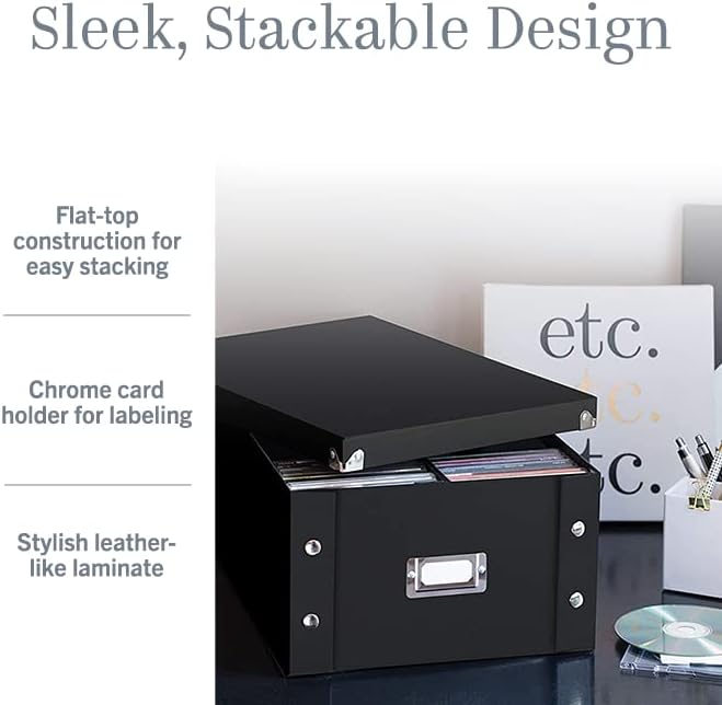 Snap-N-Store CD Storage Box - Pack of 1/2 - Durable Disc Holder with Lid to Store for Discs (2 Pack - Doublewide CD, Black)