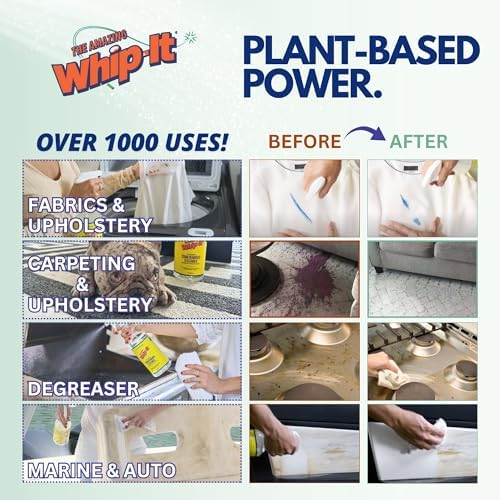 Whip It Cleaner, Multi Purpose Stain Remover Professional Strength Spray, Plant Based Enzyme Cleaner, Cleaning Food, Coffee, Wine, Baby Stains, Pet Stains, Over 500 uses, Made in USA, 32 OZ