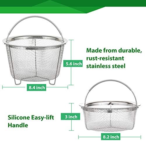 AOZITA Steamer Basket for Instant Pot Accessories 6 qt or 8 quart - 2 Tier Stackable 18/8 Stainless Steel Mesh - Silicone Handle - Vegetable Steamer