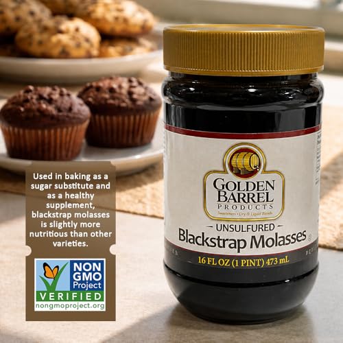 Golden Barrel Unsulfured Blackstrap Molasses, Bulk 128 oz Jug, Rich Robust Molasses for Baking, Cooking & Marinades