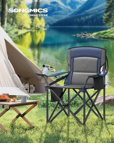 SONGMICS Folding Camping Chair, 450 lb Capacity | Folding lawn chair with cup holder and heavy-duty design, Ink Black, UGCB066B01