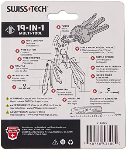SWISS+TECH ST53100 Stainless Steel 19-in-1 Key Chain Multi Tool, Polished Finish (Single Pack)