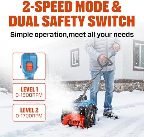 SENIX Cordless Snow Shovel, 40V | 13-Inch | 6-Inch | 8000mAh Snow Blower | 20FT Max Throw Distance, Plows 375lbs/Min, with Auxiliary Handle for Patio, Deck, Driveway
