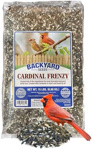 Backyard Seeds Cardinal Frenzy Bird Seed Mix - 5 lb - Premium Black Oil Sunflower & Safflower Blend - High-Energy Wild Bird Food for Cardinals, Finches, Grosbeaks - Resealable Bag (5 Pounds)