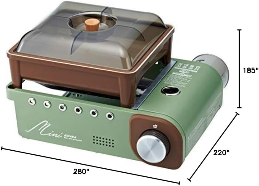 Kovea Guibada Mini Portable Gas Stove KGG-1805EM, All-in-One Camping Cookware with Grill Pan, Pot Support, and Versatile Serving Lid