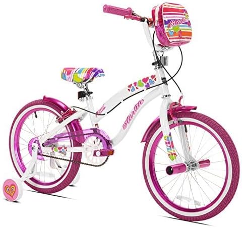 Kent International Starlite Bike - 18 Inch Girl’s Bike With Training Wheels and Storage Bag - Dual Hand Brakes and Rear Coaster Brake - Adjustable