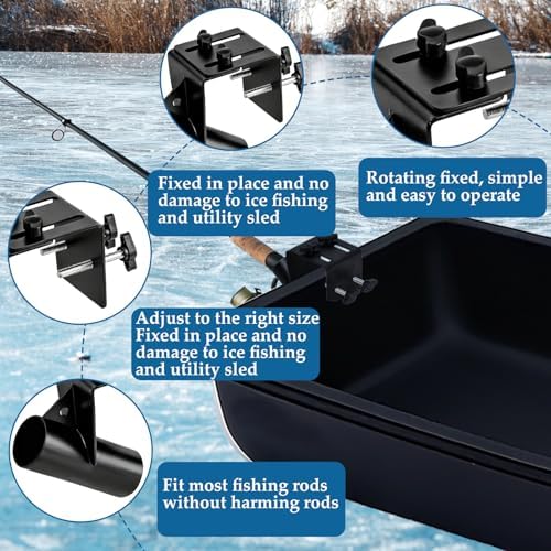 Metal Adjustable Ice Fishing Sled Rod Holder Upgraded 1.5-3.26inch Ice House Sled Rod Holder Heavy Duty Compatible Hands-Free Ice Fishing Pole