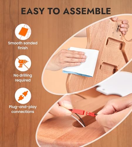 Tostar DIY Electric Guitar Kit, Solderless, Multi Sanded Polished Body, ST | Mahogany Body, Canadian Maple Neck, SSS Pickups, 6 String Tremolo Bridge, Complete Accessories, Hands On Learning
