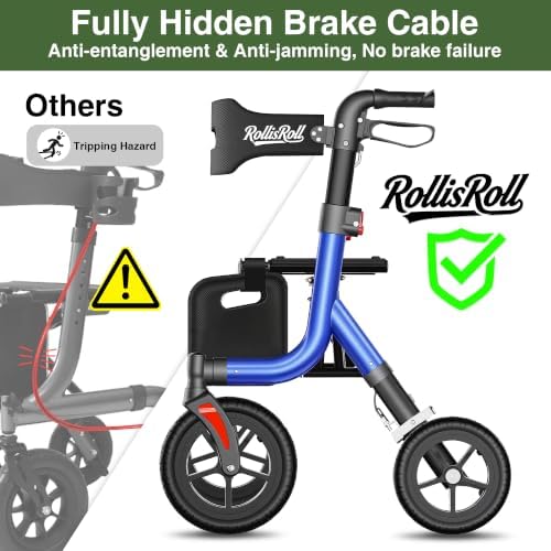 Walkers for Seniors, Rollator Walker with Seat, 10" Big Rubber Wheels All Terrain Rolling Walker, Lightweight Foldable Rollator Walker, Built-in Cable, Reinforced Aluminum Frame, Orange