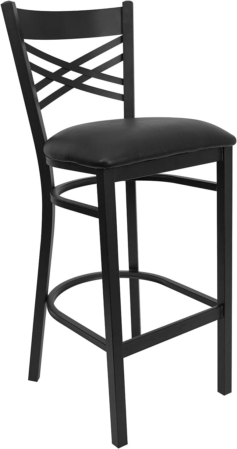 Flash Furniture Hercules Metal Restaurant Barstool, Black | X Back Style, Vinyl Upholstery, Durable Construction, Commercial Use