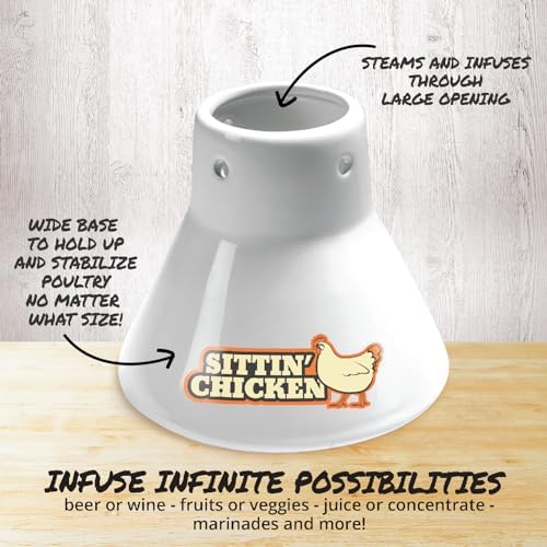 COOK'S CHOICE Sittin' Chicken Reusable Ceramic Beer Can Roaster & Steamer | Vertical Chicken Roaster Stand for Grill, Oven & Smoker - Flavor Infuser for Marinades, Beer & Sauces - Summer BBQ Essential