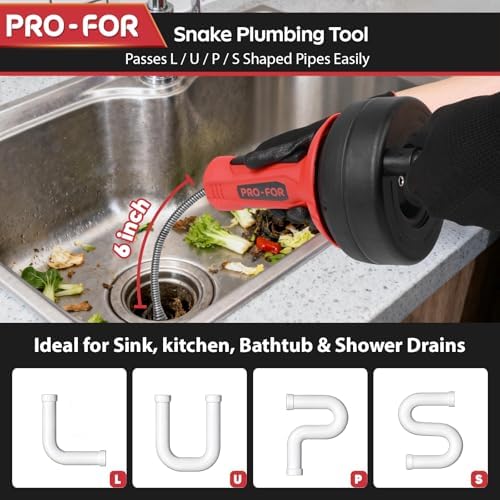 Drain Auger, 16.4FT Plumbing Snake Drain Clog Remover, Manual & Drill Powered Drain Snake for 0.75–2 Inch Pipes, Sink, Shower, Bathtub, Toilet