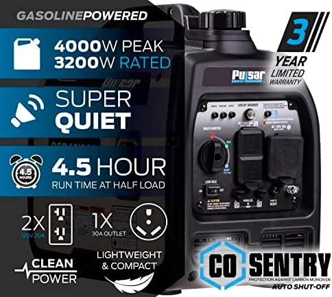 Pulsar PGD40ISCO Ultra Light Quiet 4000W Portable Gas Inverter Generator, white
