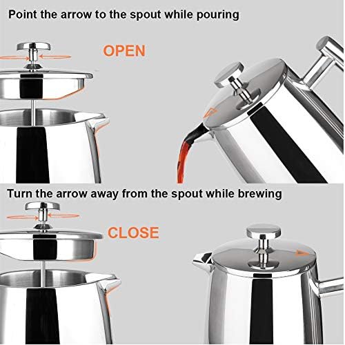 Secura French Press Coffee Maker, 50-Ounce, 304 Stainless Steel Insulated Coffee Press with Extra Screen