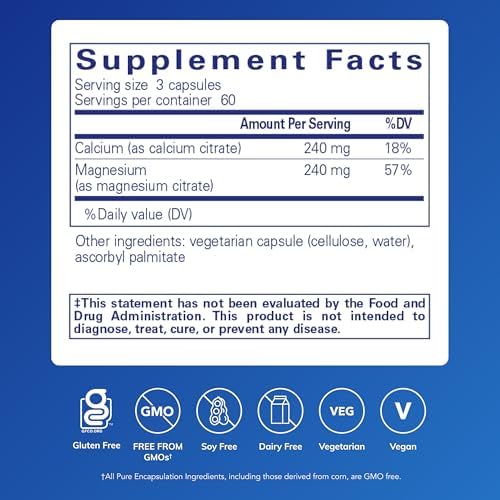 Pure Encapsulations Calcium Magnesium (Citrate) - 240 g Calcium & 240 g Magnesium - Bone Health Support* - Non-GMO & Vegan - 180 Capsules | 240 g Calcium and 240 g Magnesium, Bone Health Support*, Non-GMO and Vegan, Bone Health Support*