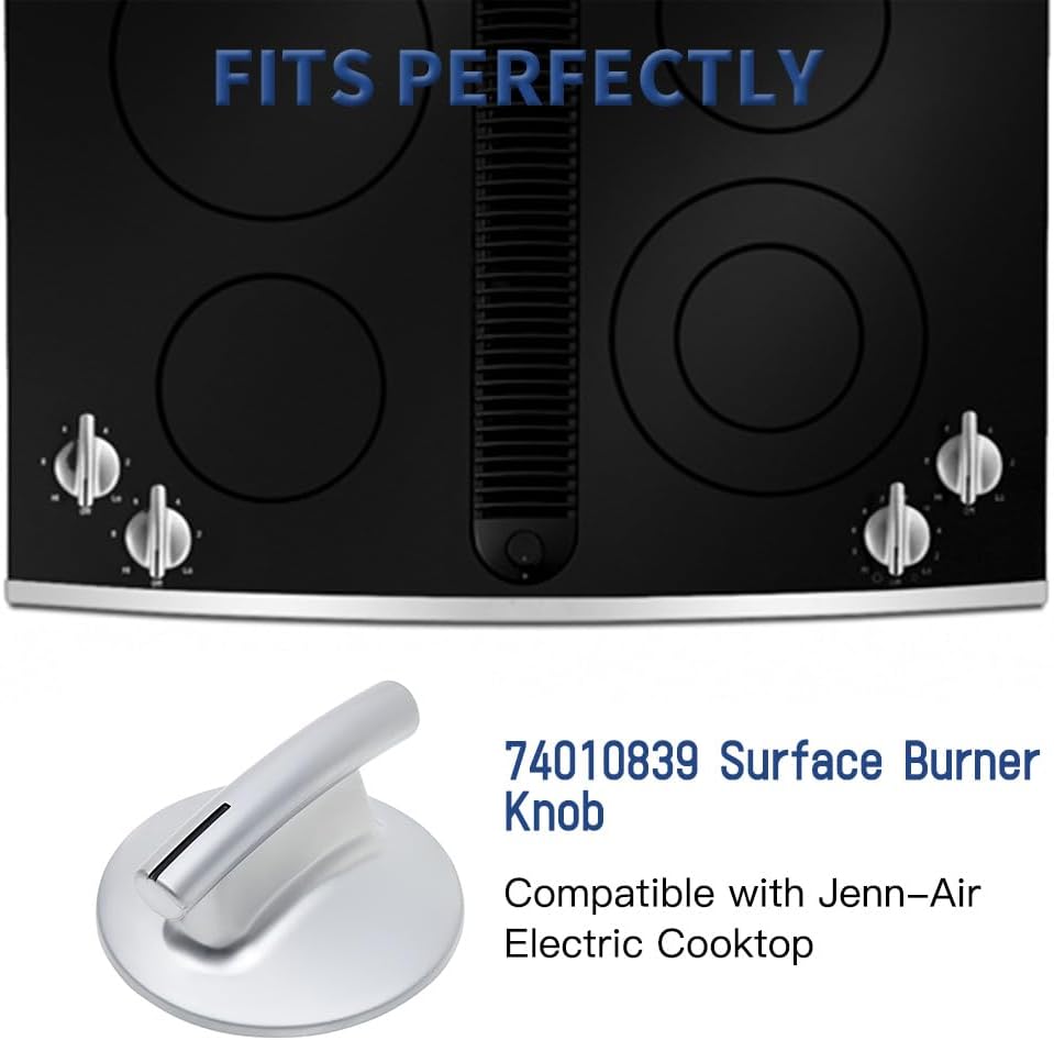 4Pcs WP74010839 Cooktop Burner Knob Replacement Part fit for Jenn-Air Stove/Range - Replaces 74010839, 7737P372-60, Not Universal