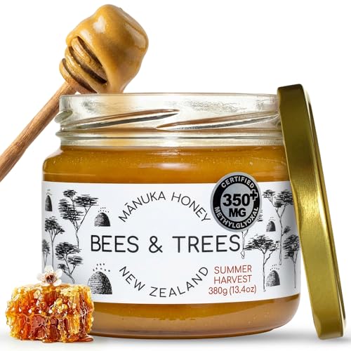 Bees & Trees Manuka Honey 550+ MGO - Raw Pure New Zealand Monofloral, 380g | Natural, Unpasteurized, Minimally Processed Mānuka Honey for Your Daily Routine, Tea, Coffee & Smoothies
