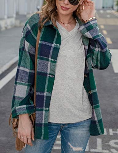 Yeokou Women's Plaid Flannel Shacket Oversized Button Down Long Sleeve Shirt Jacket Casual Spring Fall Outfits