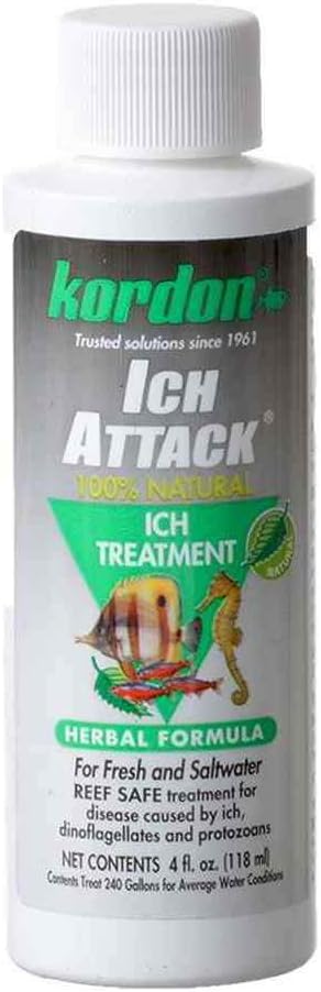 Kordon Ich-Attack Disease Inhibitor: Natural Solution for Ich & External Fish Diseases, 100% Organic Herbal Treatment for Fresh & Saltwater
