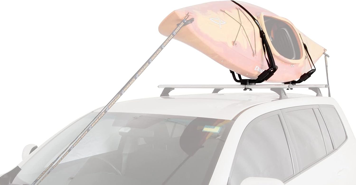 Rhino-Rack Kayak Roof Rack J-Style with Universal Mounting Brackets, Easy Use & Install, Heavy Duty, for All Vehicles: 4WD, Pickup Trucks, SUV's