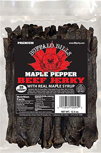 Buffalo Bills 16 Oz Premium Maple Beef Jerky Peppered Pieces in Random Size | Made In The USA, 100% US Beef, USDA Inspected, Whole Muscle Jerky, Real Maple Syrup & Fresh Cracked Black Pepper, Diet Snack