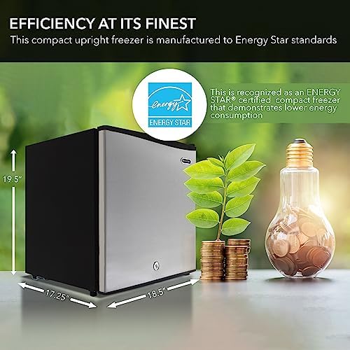 Whynter Upright Freezer 2.1 Cu Ft Lock, Mini Freezer, Stainless CUF-210SS | Adjustable Thermostat and Security Lock, Energy Star Rated, Reversible Door, Adds Compact Frozen Storage at Home