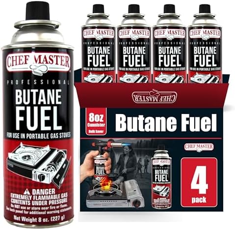 Chef Master Butane Fuel Canister, Camp Stove & Torch Refill, 8 oz, 12-Pack