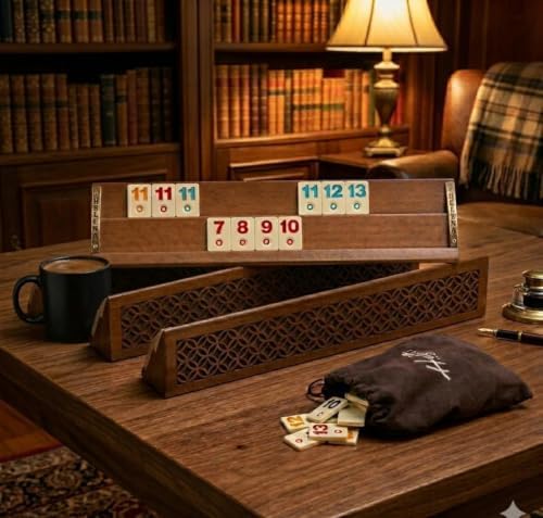 Begonia Engraved Rummy Board Game Set - Handmade Straight Rummicube Game Set (New) | Gift for Father - Turkish Okey