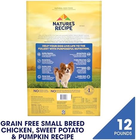 Nature's Recipe Grain Free Small Breed Dry Dog Food, Chicken, Sweet Potato & Pumpkin Recipe, 4 lb. Bag | Chicken, Sweet Potato & Pumpkin Recipe for Small Adult Dogs, Made with No Poultry By-Product Meal or Artificial Preservatives