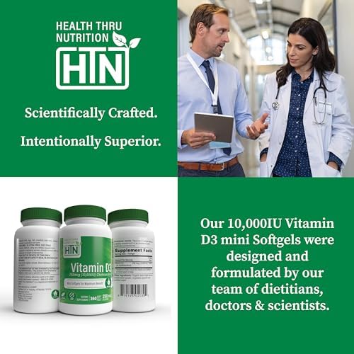 Health Thru Nutrition Vitamin D3 2000iu - 50 mcg 365 Mini Softgels | Vitamin D Supplement as Cholecalciferol | Immune Health Support | 3rd Party Tested | Non-GMO USP Grade in Organic EVOO