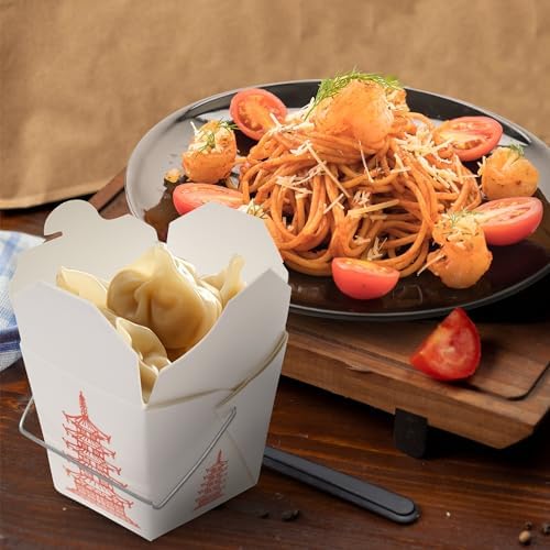 15 Count 16 oz Pagoda Wire Handle Chinese Takeout Box Oyster Pails