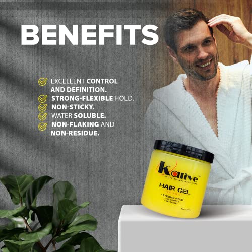 KALIVE Men's Hair Styling Gel 8 oz, Strong-Hold and Light Shine all day, No Flaking.
