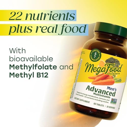 MegaFood Advanced Multivitamin for Men, Doctor Formulated, 120 Tablets | Immune Support, Cellular Energy, Heart & Brain Health, Choline, Methylfolate, Vitamin C, D3, Zinc, Vegetarian, 60 Servings