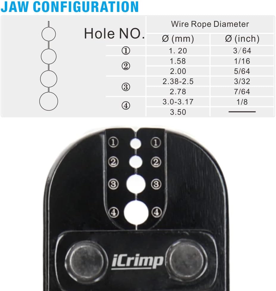 iCrimp Wire Rope Crimping Tool for Aluminum Loop Sleeve, Two Barrel Ferrule, Oval Sleeves, 3/64 in to 1/8 in, Swaging Tool Kit with Wire Rope Cutter