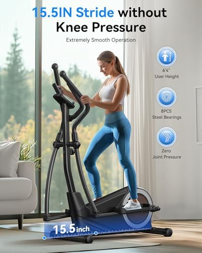 Niceday Elliptical Exercise Machine with 15.5/18/19IN Long Stride | Compact Elliptical Machine for Home Use, 16 Resistance Levels; 400LBS Stable Loading Capacity; Kinomap APP Support