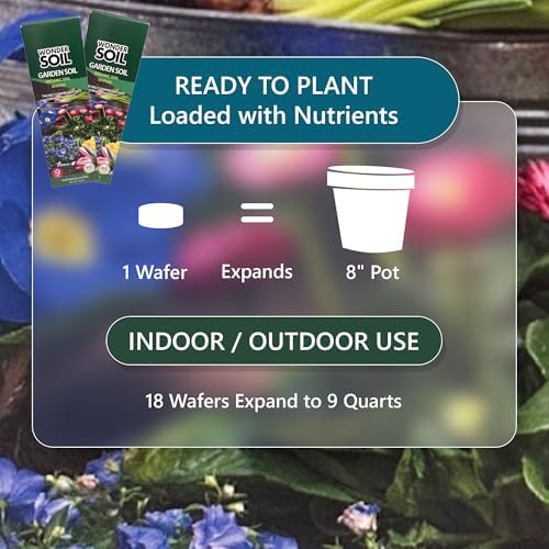 | 18 Wafers | 1 Wafer Fills an 8" Pot | Ready to Plant Organic Potting Soil Loaded with Nutrients | 18 Wafers Expand to 9 Quarts of Indoor Outdoor