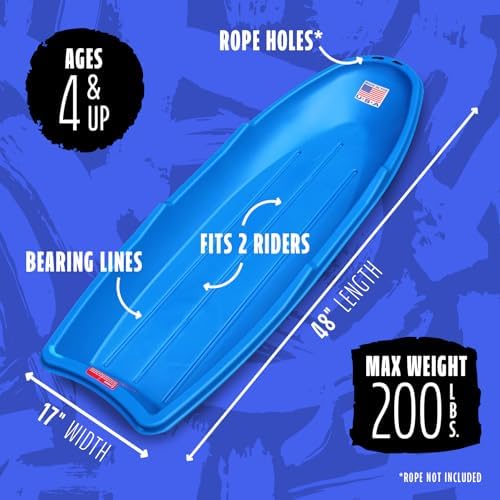 Flexible Flyer Winter Lightning Snow Sleds for Kids and Adults (3-Pack) - 48 Inch Toboggan Style Plastic Sled with Hard Bottom for Fast