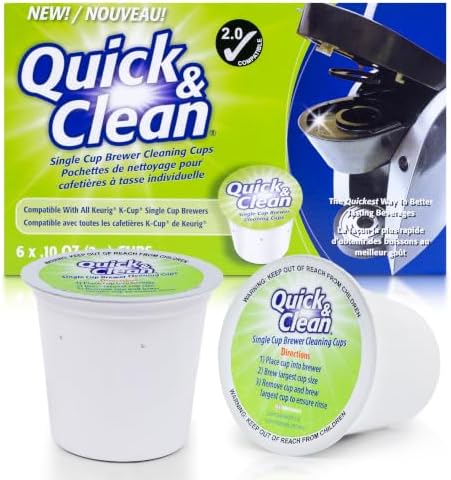 Quick & Clean [6-Pack] Keurig Cleaning Pods - K Cup Cleaner Pod For Keurig - 2.0 Coffee Machine Compatible, Removes Stains, Non-Toxic and Eco-Friendly