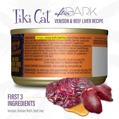 Tiki Cat After Dark Pate Wet Cat Food, Venison & Beef Liver, 3 oz. Cans