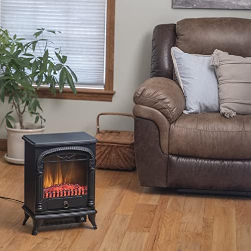 Comfort Zone Electric Fireplace Space Heater, Traditional Warm Stove Style, Realistic 3D Flame Effect, Adjustable Thermostat, & Overheat Protection