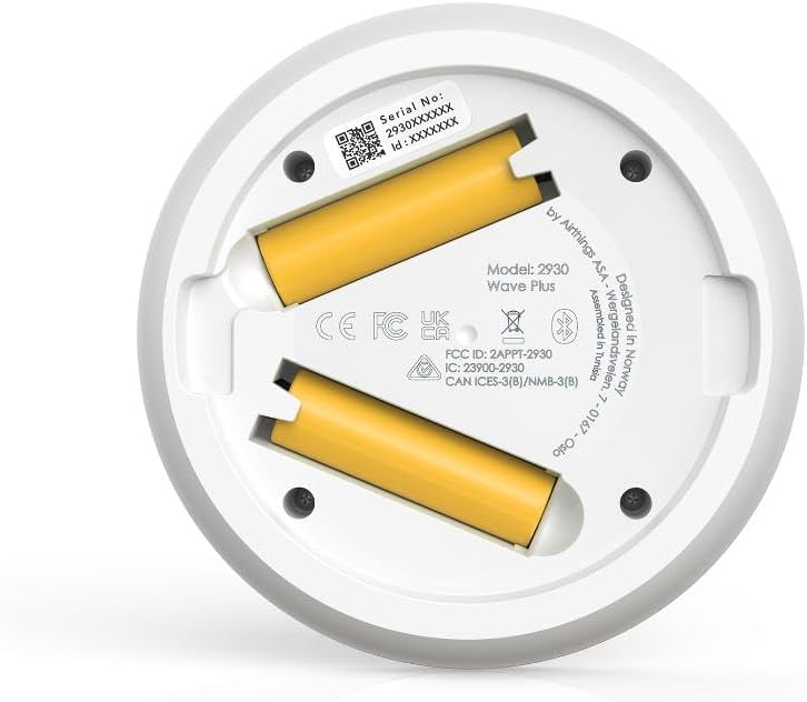 Airthings 2930 Wave Plus - Radon & Air Quality Monitor, Battery Powered (CO2, VOC, Humidity, Temp, Pressure)
