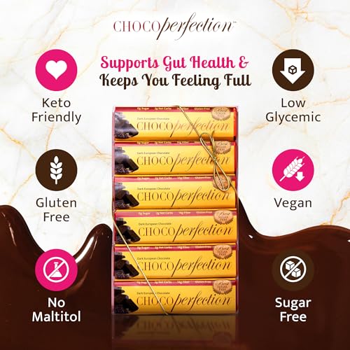 ChocoPerfection Dark Chocolate Bars - No Sugar Low Carb Snack - 12 Pack 50G